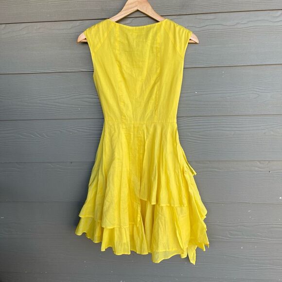 Calvin Klein yellow 100% cotton fit and flare belted dress-fits like size small - Picture 4 of 4